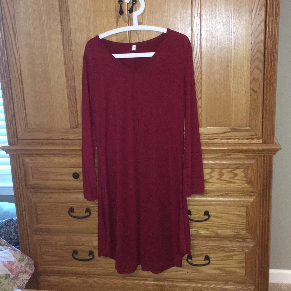 Long Sleeve Burgundy Dress